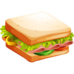 Delicious Ham and Cheese Sandwich with Fresh Lettuce and Tomato on Toasted White Bread on a Transparent Background
