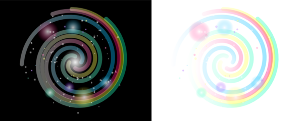 Two abstract colorful spiral galaxies with stars and cosmic dust