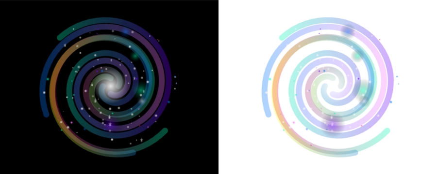 Two vibrant colorful spiral galaxies with glowing stars