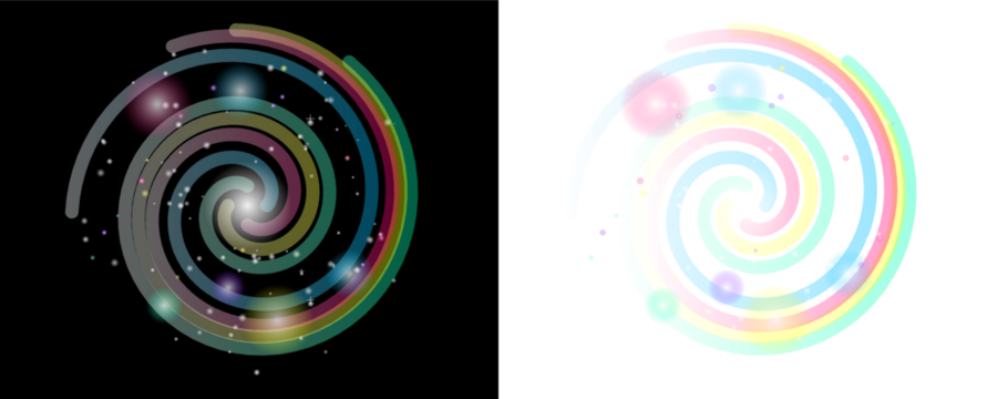 Two abstract colorful spiral galaxies with stars and cosmic dust