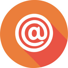 White At Sign Symbol Inside A Circle With A Long Shadow And Orange Background