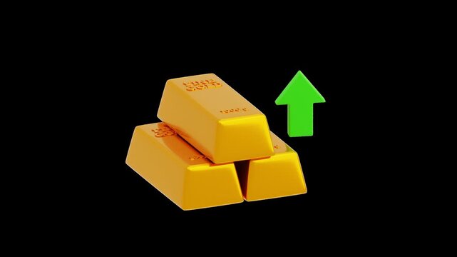3D Gold Price Arrow Raise Up Growing | Alpha Channel