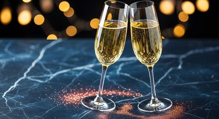 Elegant celebration with champagne glasses toasting for festive occasions and holiday gatherings