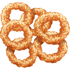 Golden Brown Onion Rings Stacked Together Forming an Abstract Pattern on a Transparent Background with Subtle Texture Detail