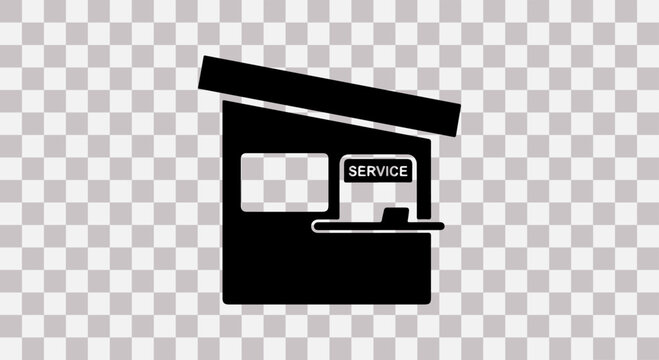 Black silhouette of a ticket booth with a sign that reads tickets