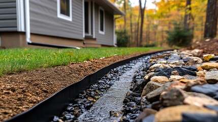 Residential Drainage System Installation with Water Flow