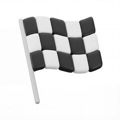 Naklejka premium 3d icon of a checkered finish flag waving isolated on a white background, symbolizing racing, competition, speed, conclusion, victory, and the end of a race