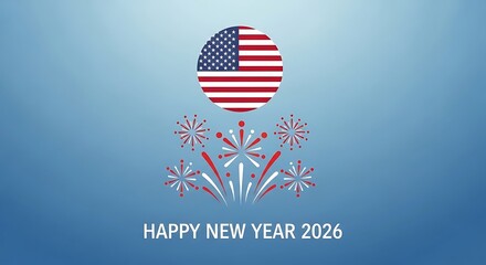Patriotic usa new year 2026 celebration banner with fireworks