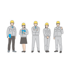 建設・工場作業員のセット：作業服とヘルメット姿のポーズ