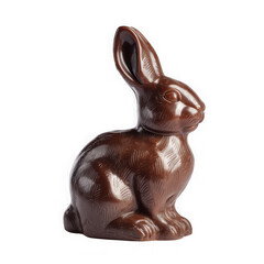 Tasty chocolate bunny on white background.