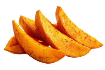 Sliced orange mango wedges seasoned with spices on black background fruit food, Isolated On Transparent Background, Png Cut Out