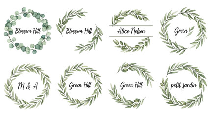 Elegant Watercolor Botanical Logos - Green Leaf & Floral Branding Kit