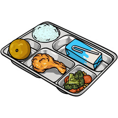 School Lunch Meal Food Tray Illustration