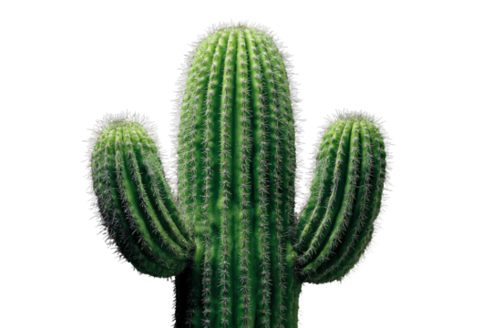 Close up of a tall green cactus with three arms against a black background plant desert, Isolated On Transparent Background, Png Cut Out