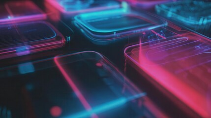 Futuristic Glowing Smartphones Neon Red and Blue Digital Design