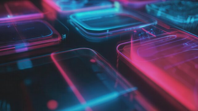 Futuristic Glowing Smartphones Neon Red and Blue Digital Design - Powered by Adobe