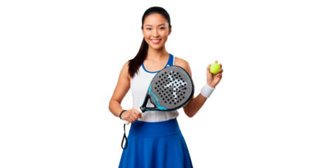 Woman padel player holding padel racket and ball ready for game on court sport activity fitness workout on transparent background