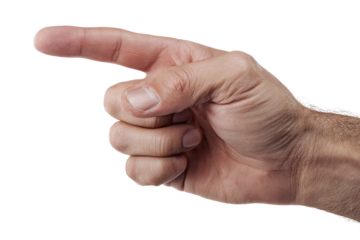Male hand pointing index finger left against black background image, Isolated On Transparent Background, Png Cut Out