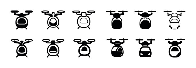 Obraz premium Black and white drone icons set featuring various drone designs