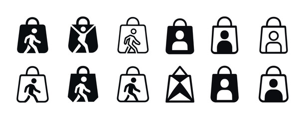 Minimalist shopping bag and human icon set for retail and e-commerce design