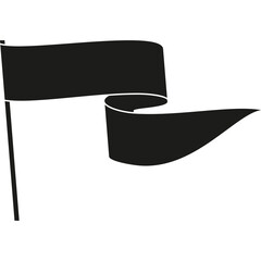 Black Silhouette of a Waving Flag with a Swirling Banner on a Transparent Background Simple Vector Graphic