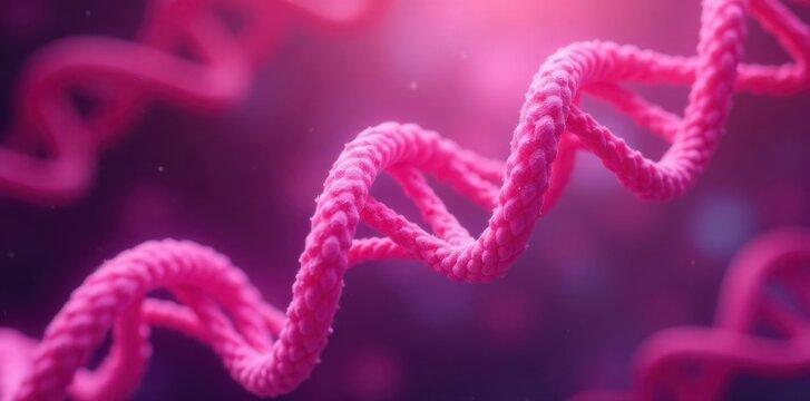 Vibrant pink DNA helix, cellular background, breast cancer awareness , abstract, medical illustration, pink ribbon symbol