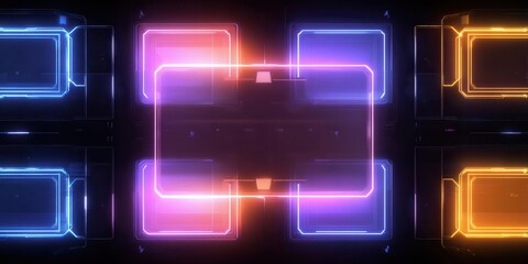 Futuristic Neon Cyberpunk Display with Glowing Rectangles