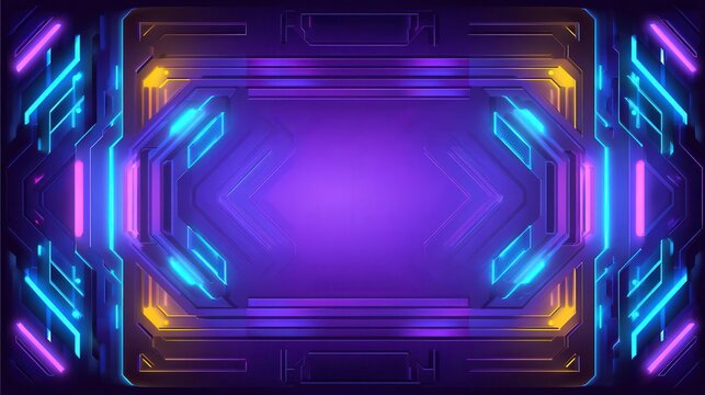 Futuristic Neon Frame Design Purple, Blue, and Yellow Glow