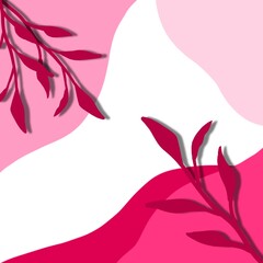 Simplified botanical beauty, with bright leaves standing out against an organic pink and white background.