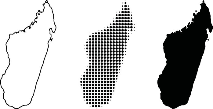 Map of Madagascar Vector Halftone Outline Silhouette Set