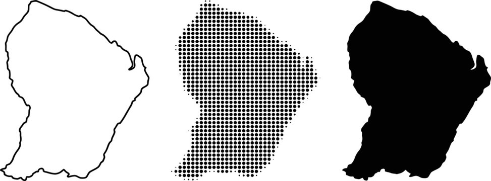 French Guiana Map Vector Set Outline Halftone Silhouette
