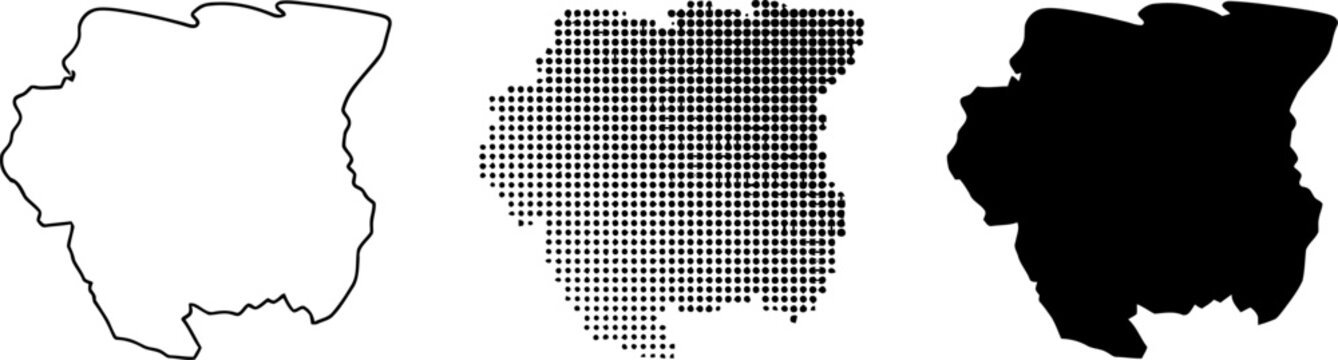 Suriname Map Black and White Vector Set
