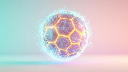 Futuristic Soccer Ball with Neon Hexagon Design