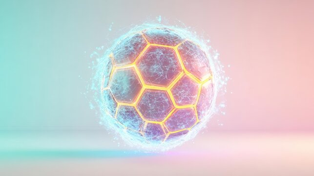 Futuristic Soccer Ball with Neon Hexagon Design