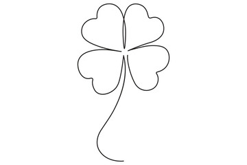 Four leaf clover continuous one line drawing minimalist outline illustration on white background.Vector art illustration.