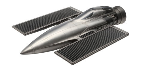 Spacecraft equipped with thermal radiators and compact propulsion system.