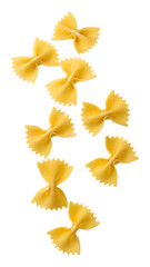 Naklejka premium Falling dry bow tie pasta pieces on transparent background