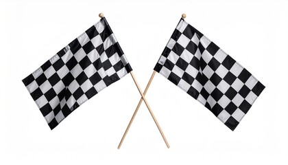 Fototapeta premium “Crossed black and white checkered flags, symbolizing race completion and competitive victory.”