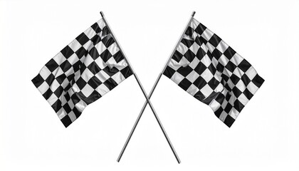 “Crossed black and white checkered flags, symbolizing race completion and competitive victory.”