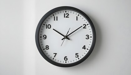 Modern black and white wall clock showing ten past two offers a clean, minimalist aesthetic for time management or office productivity visuals