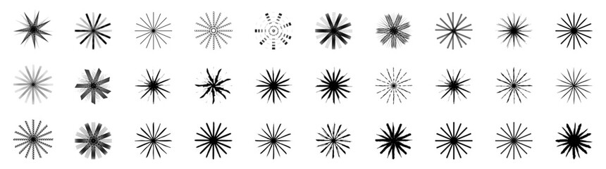 Collection of different stars for design element shapes, patterns, and textures, transparent backgrounds for banner backdrop, and card vectors.