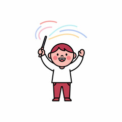 Joyful Child Waving Magic Wand Creating Rainbow Arcs.