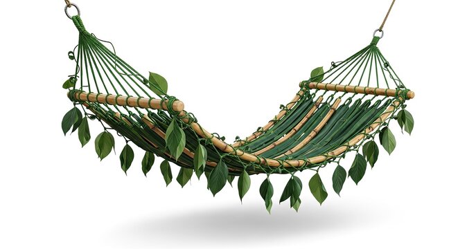 Stylish Green Hammock with Leaf Accents: A Tranquil Oasis for Relaxation and Leisure