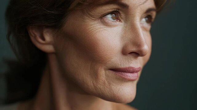 Elegant mature woman portrait with radiant skin and subtle wrinkles