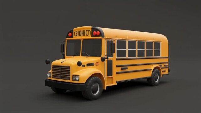 A yellow American school bus 3D model on a dark grey background, ready for transport.