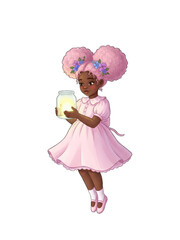 Obraz premium Enchanting Fairy Girl with Fireflies in a Jar Illustration.