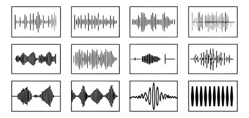 Acoustic waveform representation as a technology element for sound engineering with audio frequency measurement in a line wave display pattern vector illustration. 