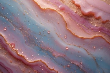 Pastel Pink and Gold Glitter Marble Texture with Water Droplets