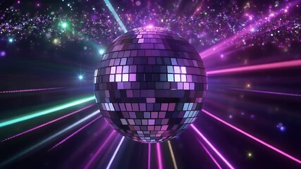 Get the party started with a vibrant disco ball and dazzling lights for your next event or video project full of retro style and celebratory energy - Powered by Adobe