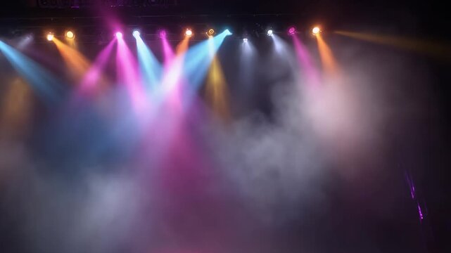 Dynamic stage lighting creates a vibrant atmosphere perfect for concerts, theatrical performances, and captivating event visuals, adding a colorful impact